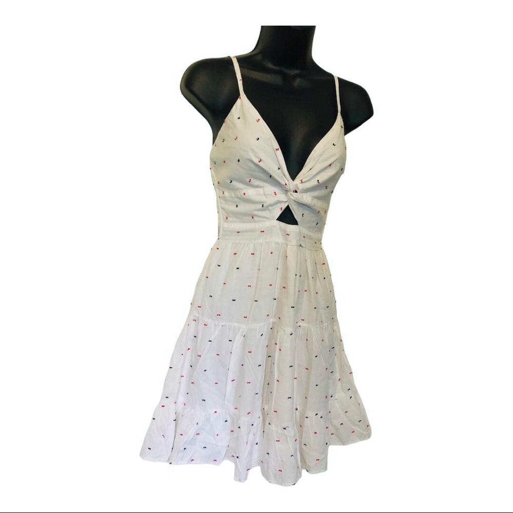 Jessica Simpson white‎ fit and flare cutout dotted cotton mini dress size XS new